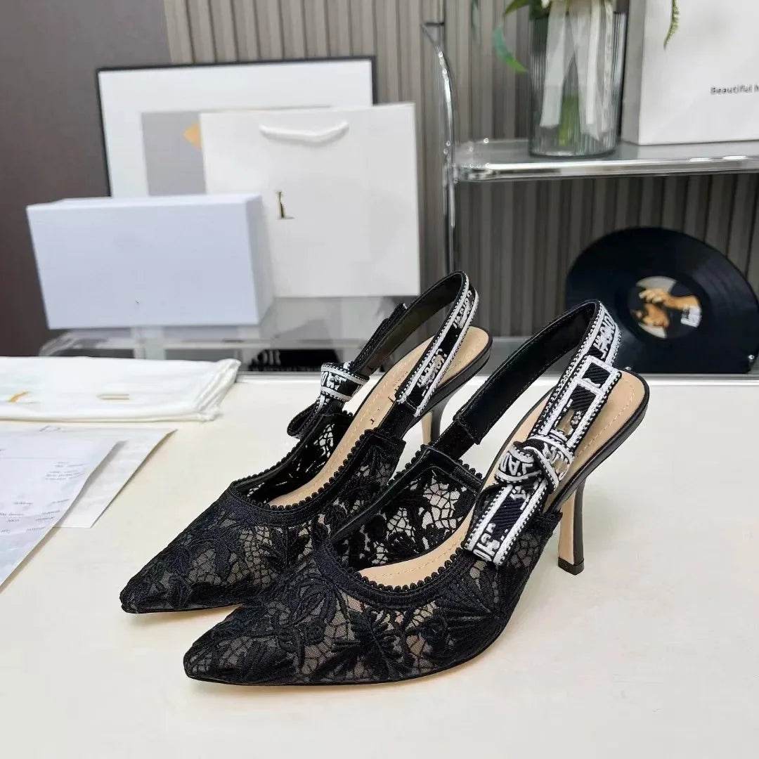 Buy Center Pointed Toe Lace High Heels Sandals - Butterfly Knot Design - Buy Center UK