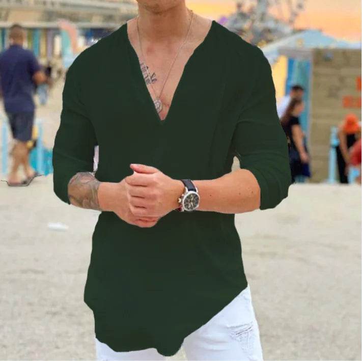 Buy Center V-neck Solid Color Casual Shirt - Stylish for All Seasons - Buy Center UK