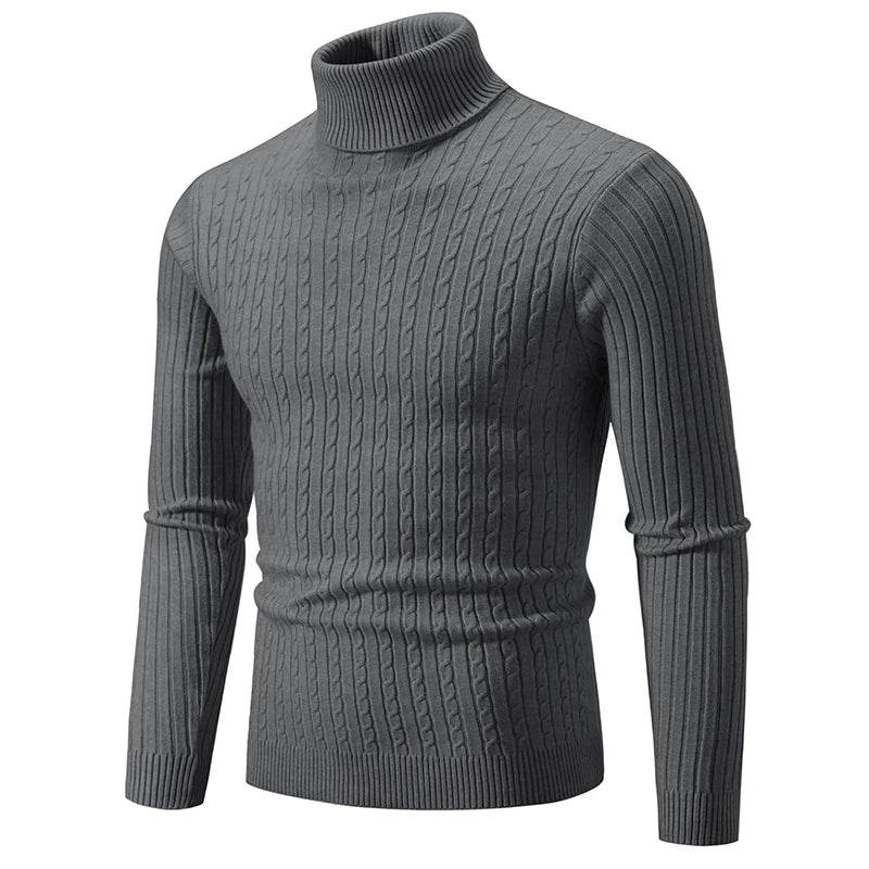 New Autumn Men's Jacquard Sweater - Cozy High Neck Turtleneck Pullover - Buy Center UK