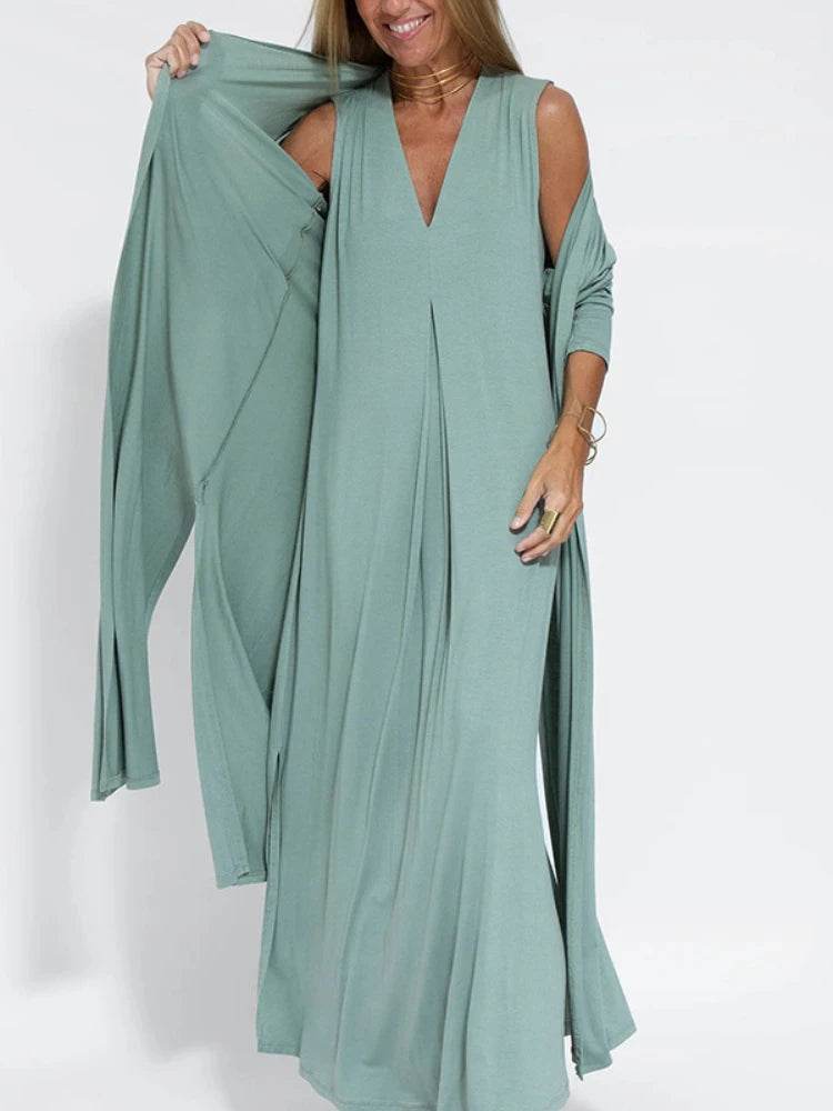 Elegant V-Neck Pullover Dress - 2025 Beach Resort Two-Piece Set - Buy Center UK