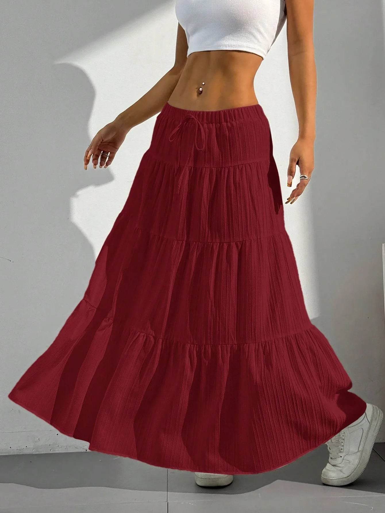 Buy Center Women's Loose Long Skirt - White Lace Up Bow Design - Buy Center UK