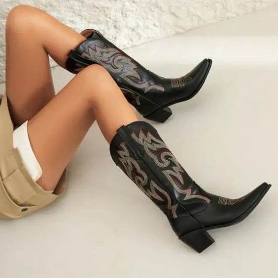 Buy Center Women’s Embroidered Cowgirl Boots - Knee High Fashion Style - Buy Center UK