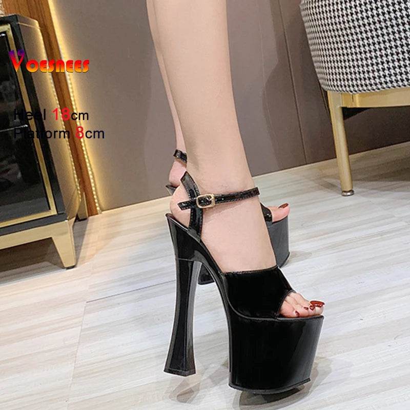 Voesnees Sexy High Heel Platform Sandals - 18CM Square Heel - Buy Center UK