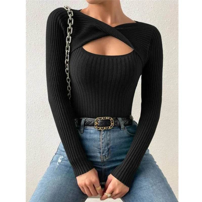 Buy Center Women's Casual Hollow Out Long Sleeve Pullover Tee - Buy Center UK