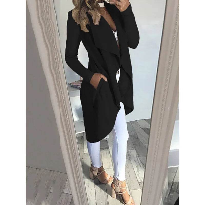 Buy Center Women's Slim Long Trench Coat - Chic Lapel Design - Buy Center UK