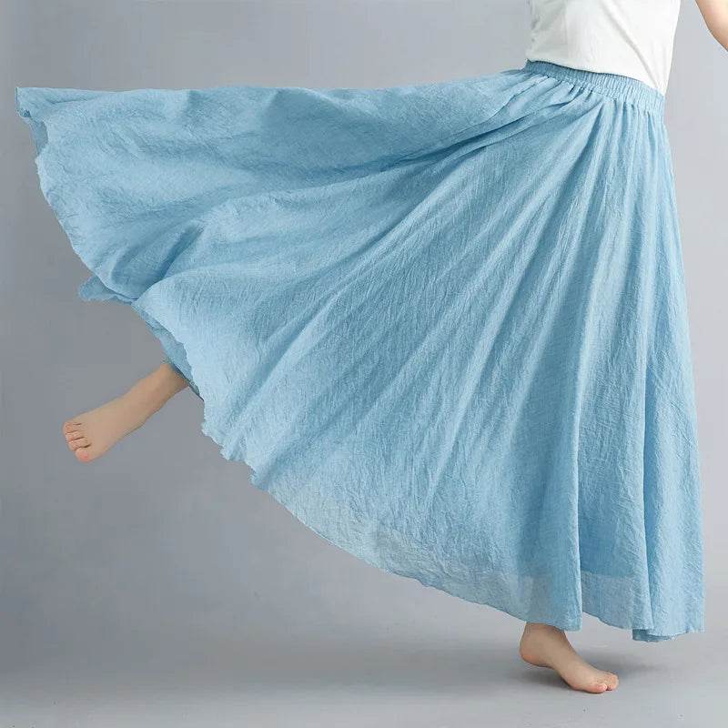 28-Color Mori Girl A-line Skirt - Cotton Linen, Elastic Waist - Buy Center UK