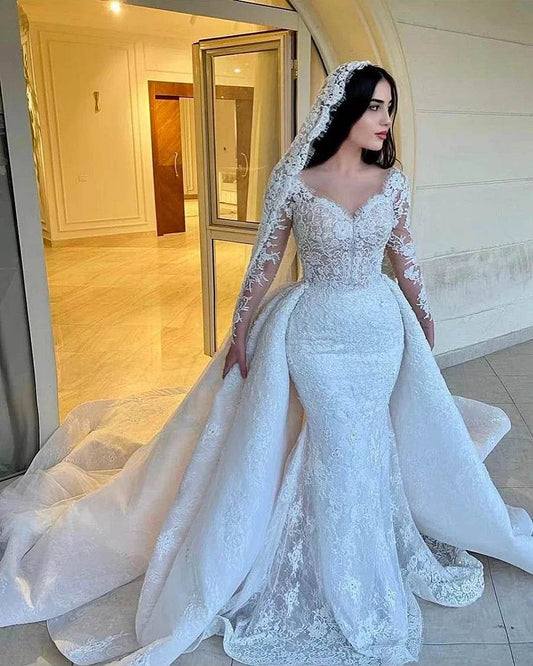 Customized 2025 Mermaid Wedding Dress - Elegant Lace Embroidery Gown - Buy Center UK