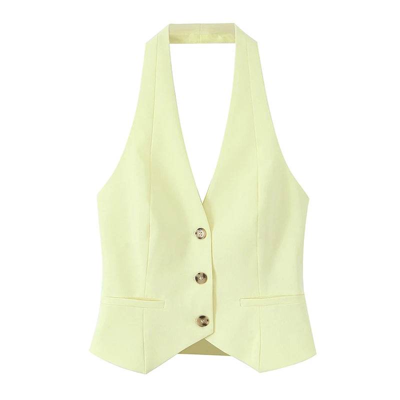 Willshela Women 2 Piece Set - Yellow Tank Top & Vintage Trousers - Buy Center UK
