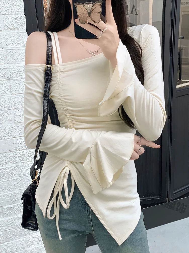 Buy Center Off Shoulder Top - Elegant Long Sleeve White Tee for Women - Buy Center UK