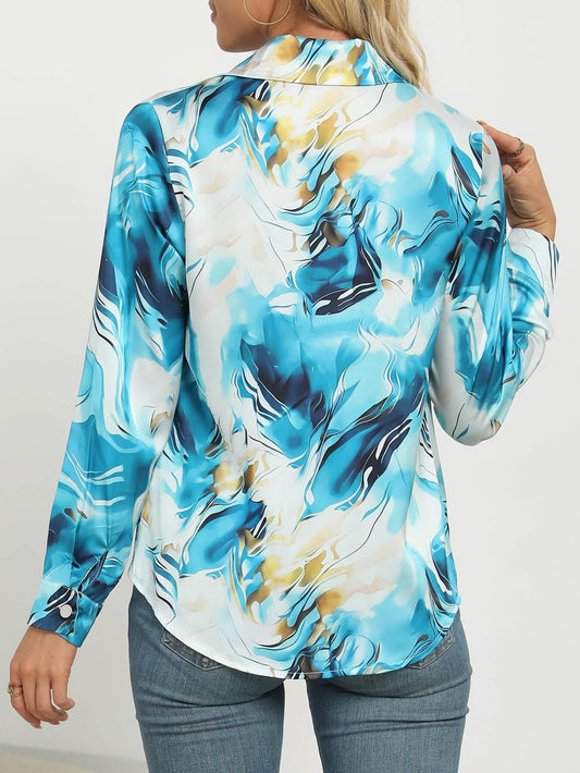 Women's Elegant Marble Print Long Sleeve Work Shirt - Chic & Comfortable - Buy Center UK
