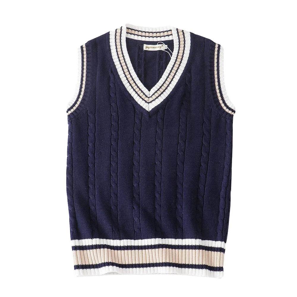 Buy Center Men's Thicken V-neck Sweater Vest - Striped Retro Chic - Buy Center UK