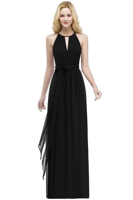 Sky Blue Halter Bridesmaid Dress - A-Line Chiffon Evening Gown - Buy Center UK
