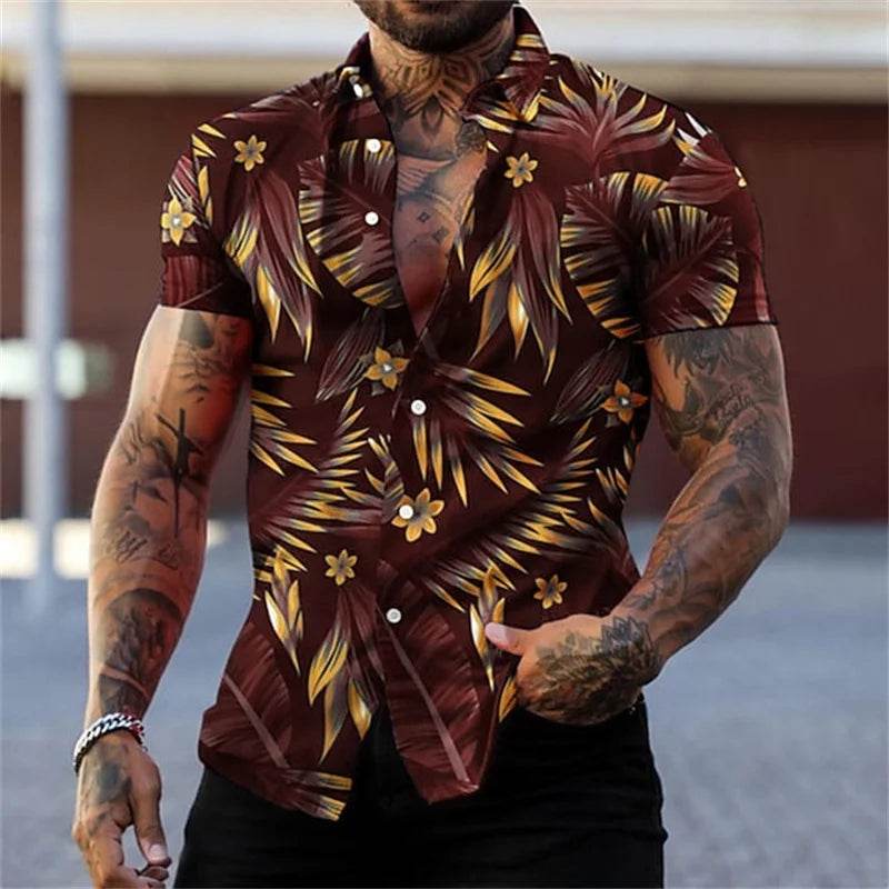 Buy Center Men's Black and Gold Flower Shirt - Hawaiian Style Summer - Buy Center UK