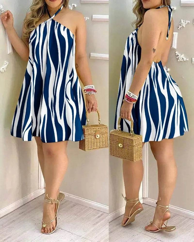 Buy Center Tropical Print Halter Neck Dress - Perfect for Summer Vacations - Buy Center UK