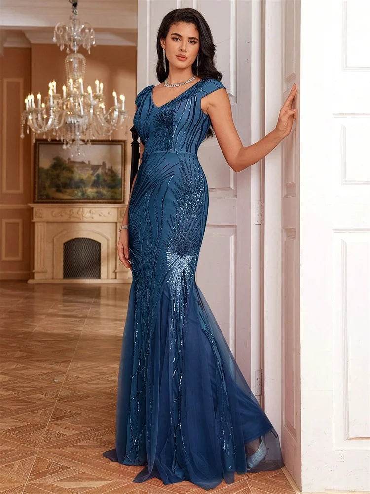 Luxury Sequin Mermaid Evening Dress - Sleeveless V-neck for Events - Buy Center UK