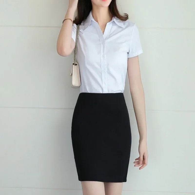 Buy Center Women's Short Sleeve Black Blouse - High Elasticity, Casual Style - Buy Center UK