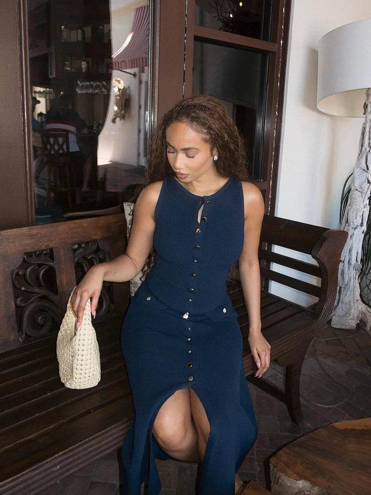 Buy Center Elegant Knitted Long Dress - Sleeveless Bodycon Style - Buy Center UK