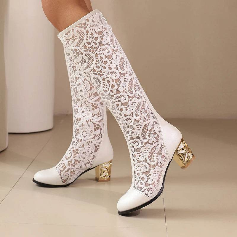 Buy Center Plus Size Lace Mesh Knee Boots - Breathable Summer Style - Buy Center UK