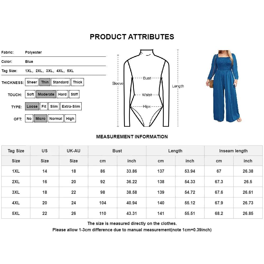 Plus Size Women Wide Leg Jumpsuit - Stylish Autumn Winter Outfit - Buy Center UK