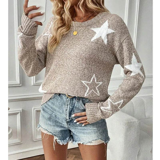 Buy Center Women’s Autumn Sweater - Five-Pointed Star Round Neck Pullover - Buy Center UK