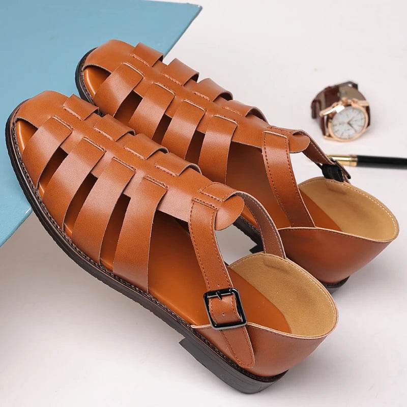 Buy Center Men's Leather Roman Sandals - Casual Beach Comfort - Buy Center UK
