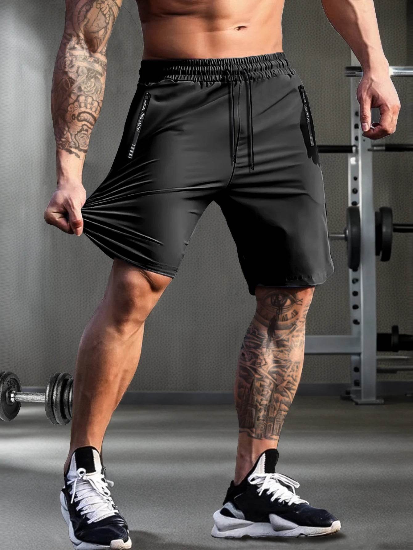 Buy Center Men's Solid Color Shorts - Elastic Drawstring, Zipper Pockets - Buy Center UK