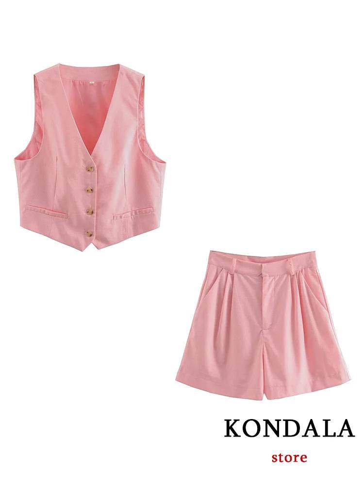 TRAFZA Casual Women Suits - V Neck Blazer & Wide Leg Shorts - Buy Center UK