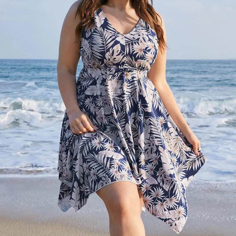 Plus Size Floral Print Irregular Beach Dress - Comfortable Swimwear - Buy Center UK