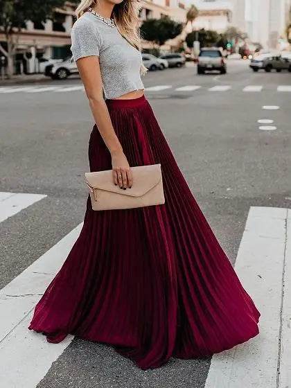 Designer 2024 Pleated Skirt - Women's Elastic Waist Ankle-Length Fashion - Buy Center UK