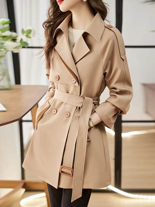 Buy Center Women's Solid Mid-Length Trench Coat - Vintage Style - Buy Center UK