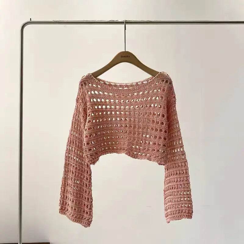 Buy Center Long Sleeve Crochet Knit Top - Summer Beach Cover-Up - Buy Center UK