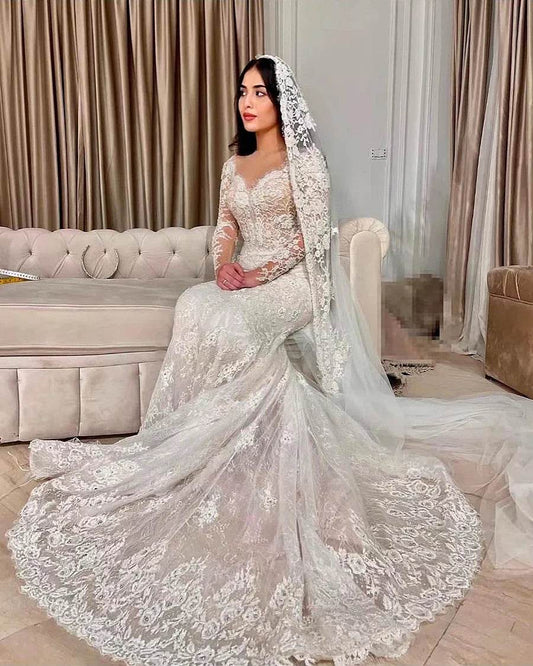 Customized 2025 Mermaid Wedding Dress - Elegant Lace Embroidery Gown - Buy Center UK