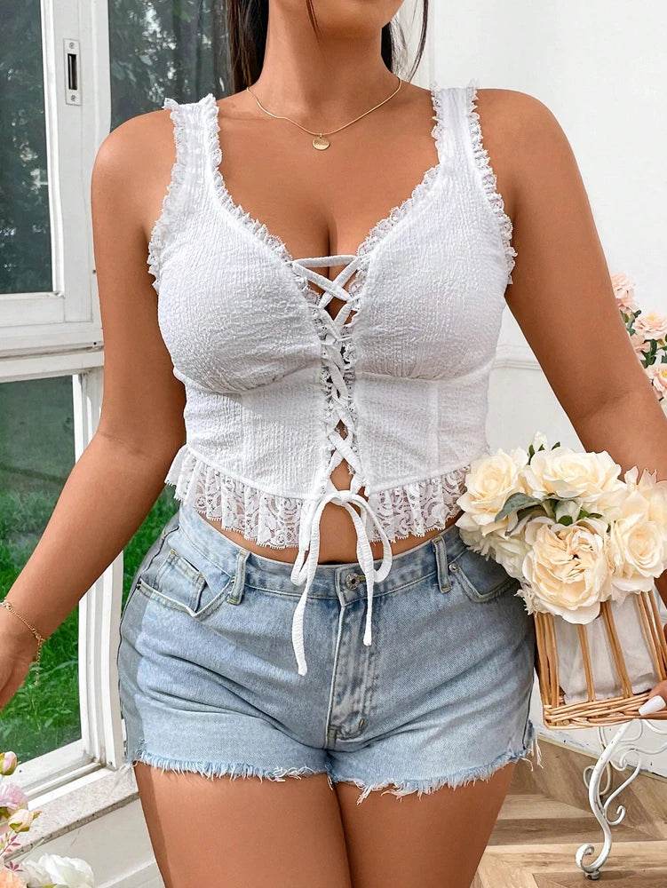 Buy Center Plus Size Women's Lace Camisole - Deep V-Neck Tank Top - Buy Center UK