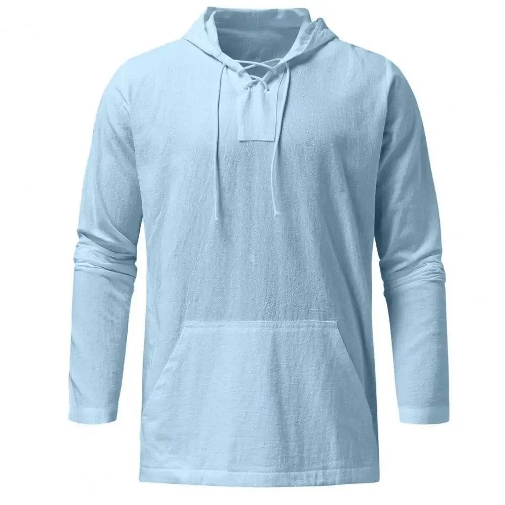 Buy Center Men's Hooded Pullover - Lightweight Cotton Linen Shirt - Buy Center UK
