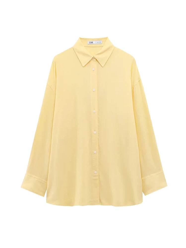 TFMLN Women's Loose Shirt with Belt - Stylish Long Sleeve Blouse - Buy Center UK