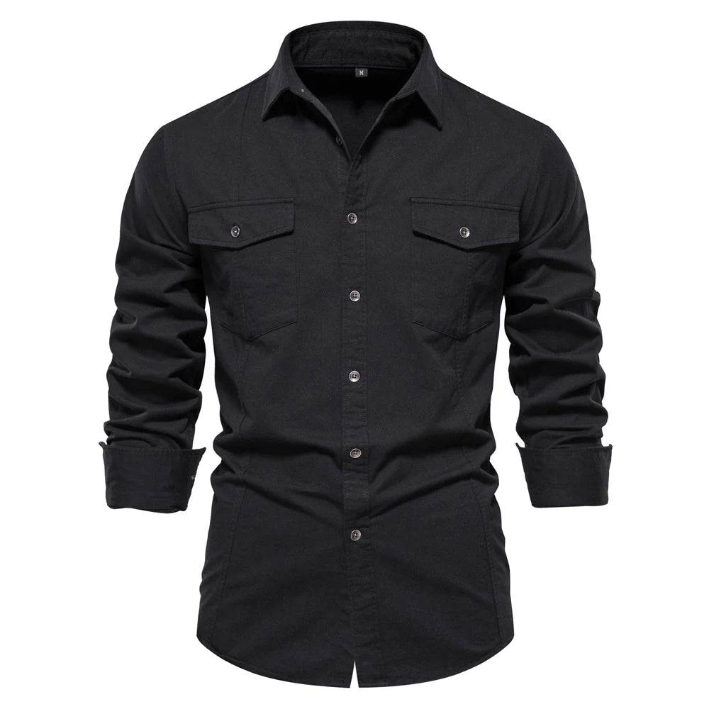 AIOPESON 2023 Men’s Military Style Pocket Shirt - 100% Cotton Slim Fit - Buy Center UK