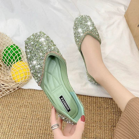 UETEEY Glitter Pearl Studs Ballet Flats - Cozy Slip-On Loafers - Buy Center UK