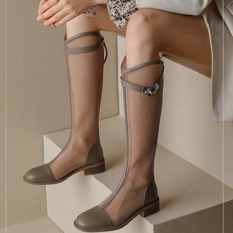 2022 Women Knee High Boots - Patent Leather, Mid Chunky Heel Style - Buy Center UK