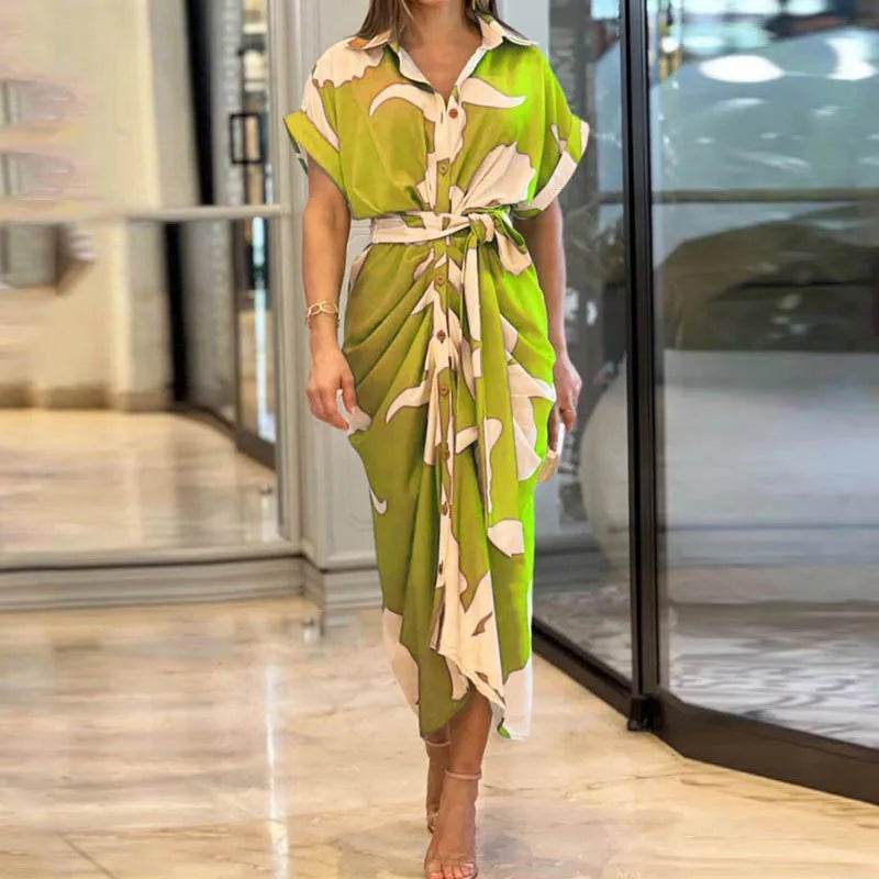 Buy Center Bohemia Shirt Print Dress - Loose Fit, Turn-Down Collar - Buy Center UK
