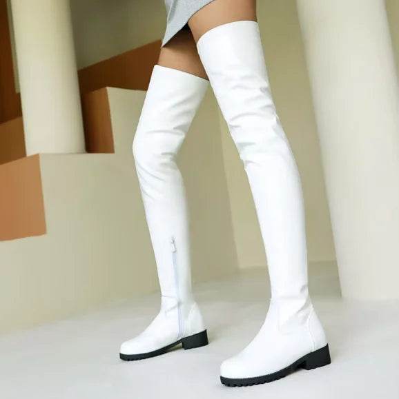 Buy Center Big Size 47 White Thigh High Boots - Comfortable PU Leather - Buy Center UK
