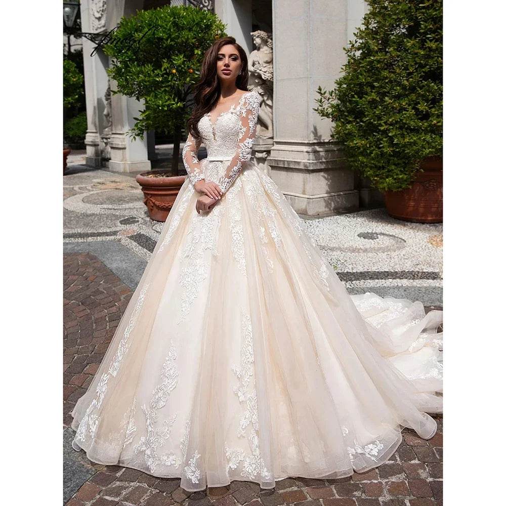 Romantic Long Sleeve Mermaid Wedding Dress - Appliques & Train - Buy Center UK