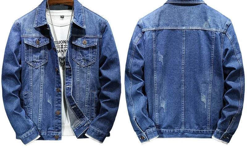 Buy Center Men's Denim Jacket - Casual Turn Down Collar, Full Sleeve - Buy Center UK