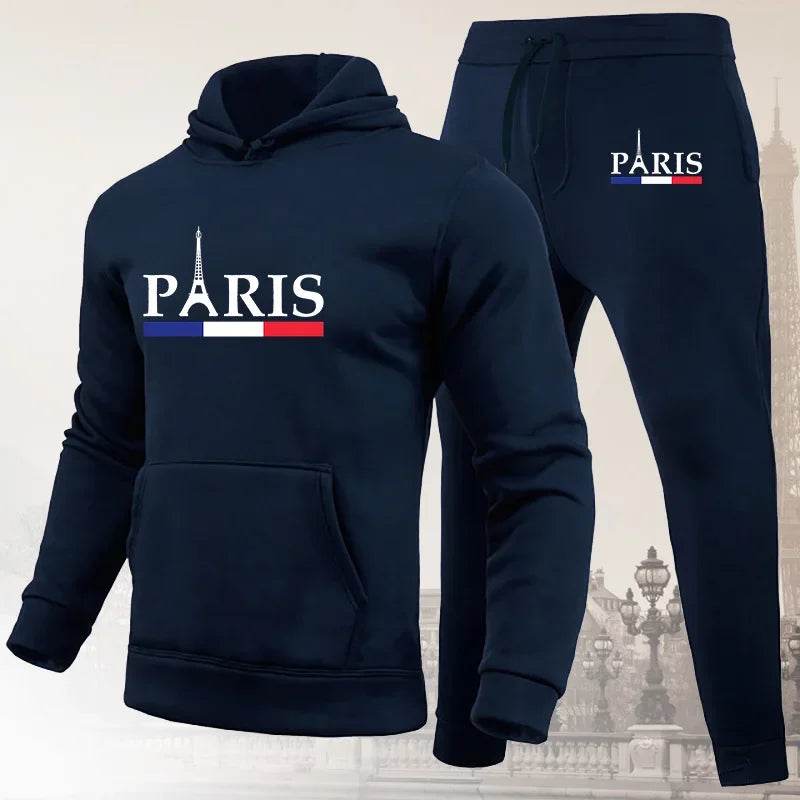 Buy Center Men's Hoodie Set - Paris Print Sweatshirt & Jogger Pants - Buy Center UK