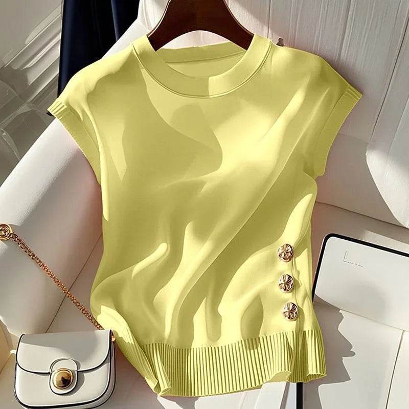 Buy Center Korean Summer Round-Necked Sweater - Slim Fit Sleeveless Top - Buy Center UK