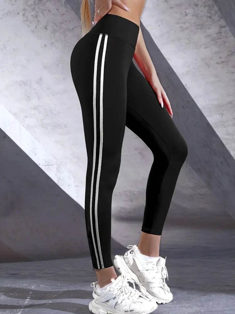 Buy Center Women's High-Waisted Athletic Leggings - Slim Fit, Side Stripes - Buy Center UK