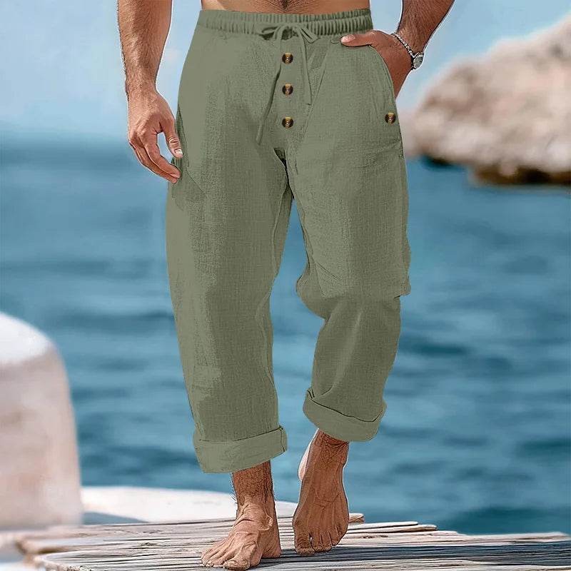 Buy Center Men's Casual Beach Pants - Loose Fit, Cotton Hemp Blend - Buy Center UK