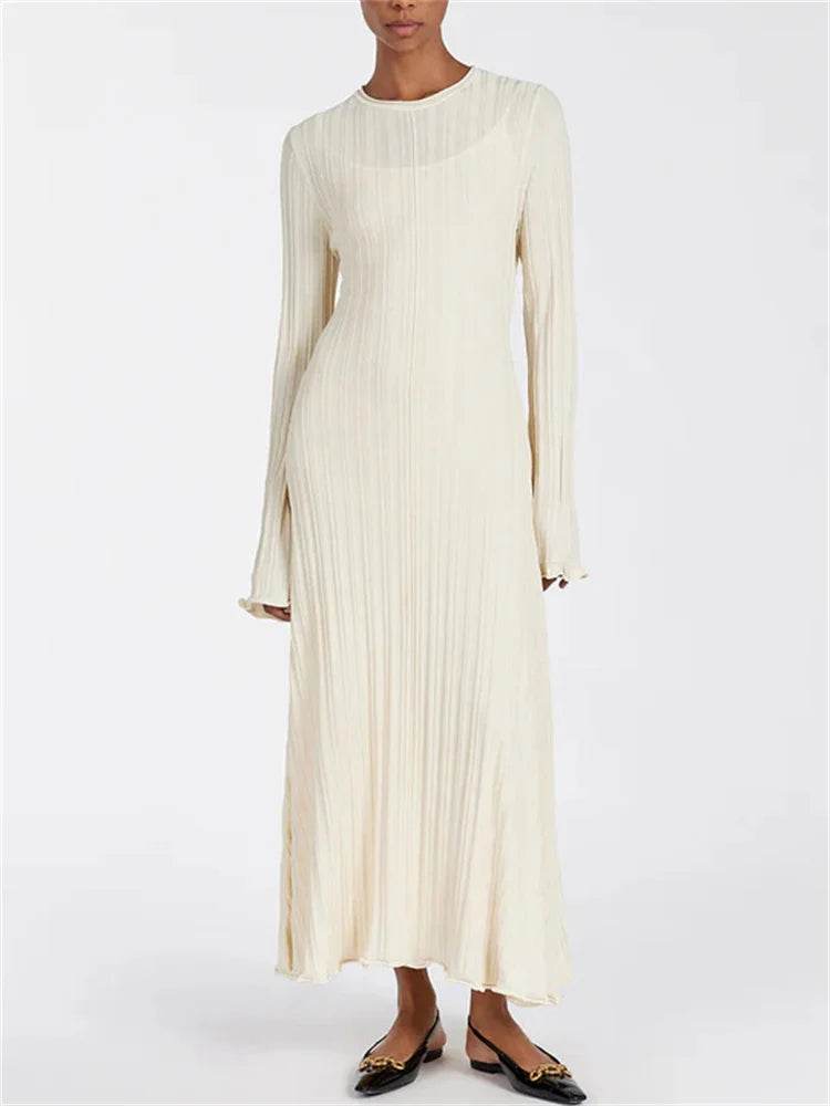 Tossy Knitwear Maxi Dress - Lace-Up High Waist Long Sleeve Fashion - Buy Center UK