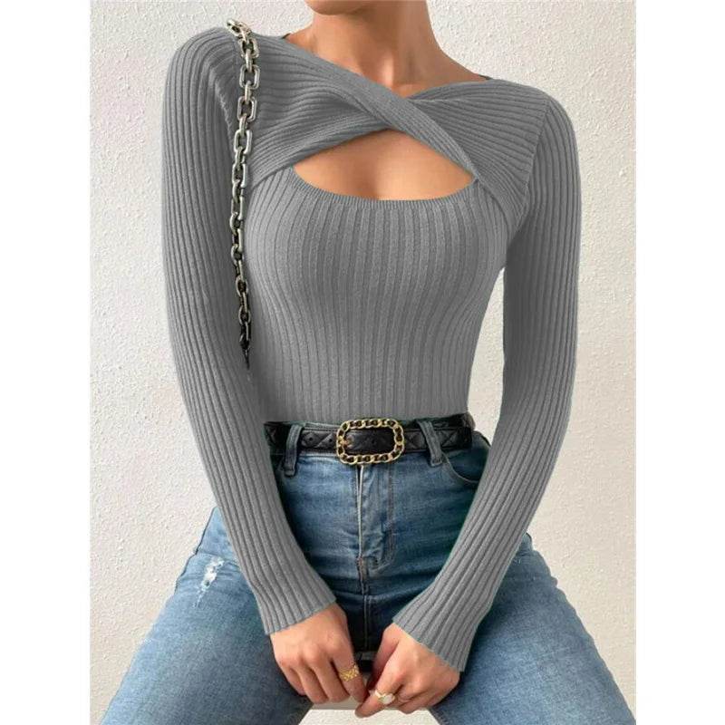 Buy Center Women's Casual Hollow Out Long Sleeve Pullover Tee - Buy Center UK