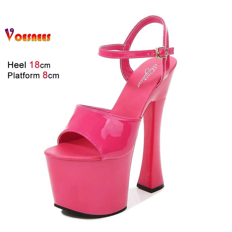 Voesnees Sexy High Heel Platform Sandals - 18CM Square Heel - Buy Center UK