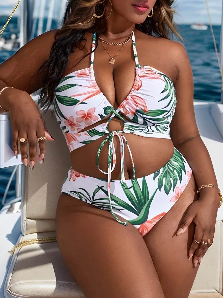 2025 Large Plus Size Halter Bikini - High Waist 3 Piece Swimwear - Buy Center UK